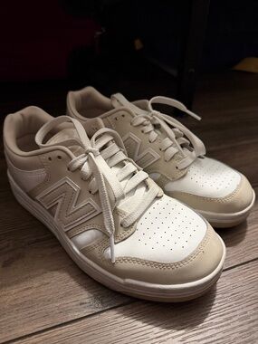 New Balance 480 Cream & White Leather Low-Top Sneakers